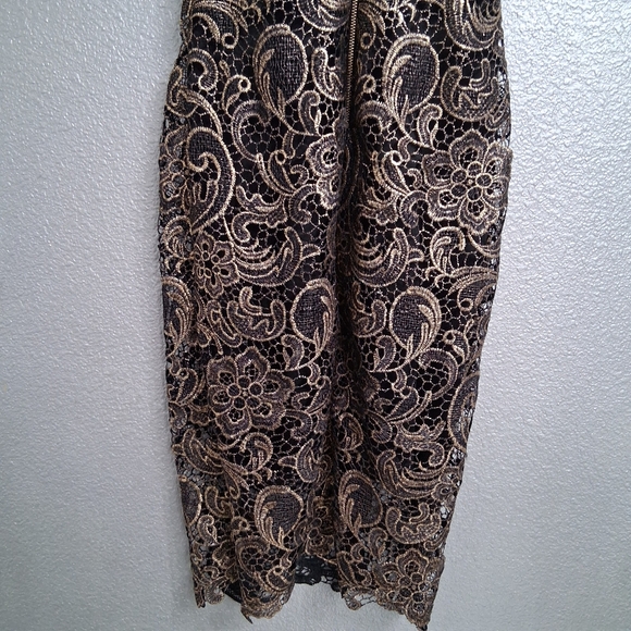 Elegant Black & Gold Brocade Halter Dress - Picture 7 of 8